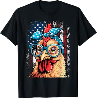 Cute Women Girl Chicken with Bandana Headband and Glasses T-Shirt