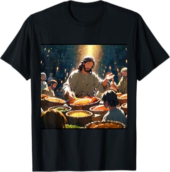Jesus Anime Miracle Fishes and Loaves Matthew 14 Feed 5000 T-Shirt