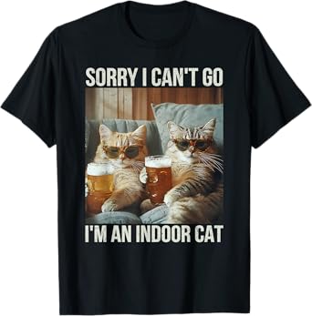 Funny Indoor Cat Meme Beer Cozy Introvert Vibes T-Shirt