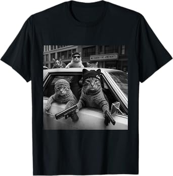 Funny Gangster Cats Men Women Lover Cat Street Graphic Tee T-Shirt