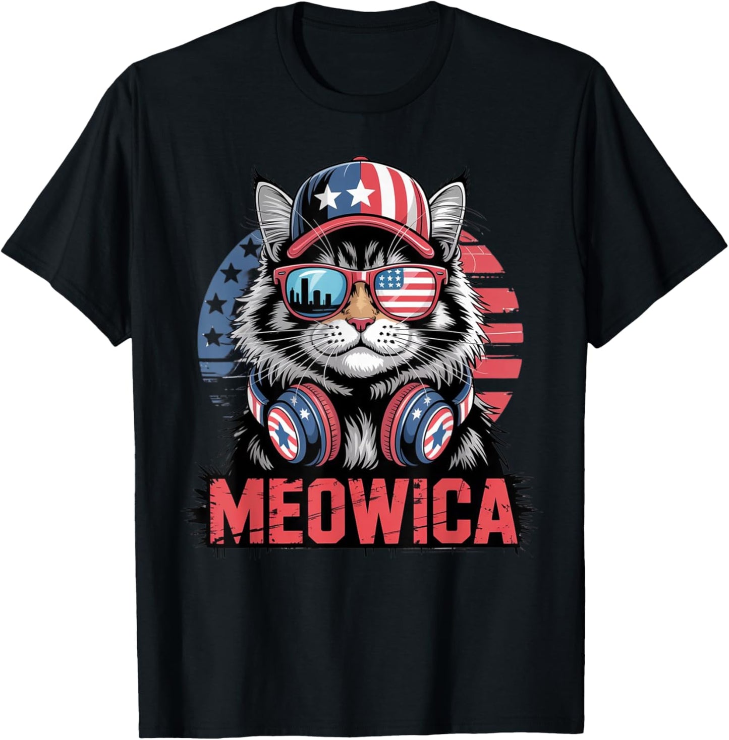 Meowica Independence For Cats Too 4th of July Cat USA Flag T-Shirt