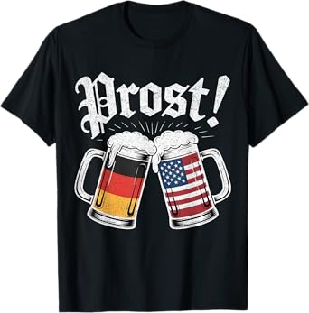 Prost Beer Mugs German American Flag Oktoberfest Look T-Shirt