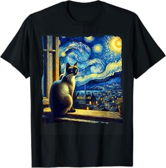 Cat Siamese Cat Starry Night Siamese Men Women T-Shirt