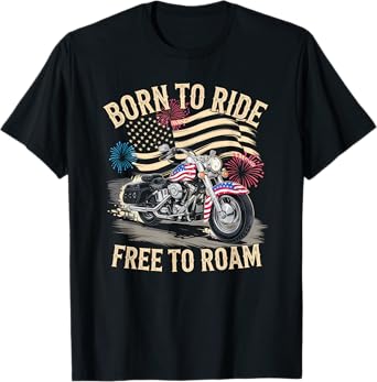 American Flag Motorcycle Tshirt USA Flag Biker Retro T-Shirt