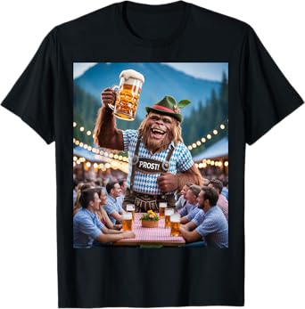 German Bigfoot Sasquatch Lederhosen Funny Oktoberfest 2025 T-Shirt
