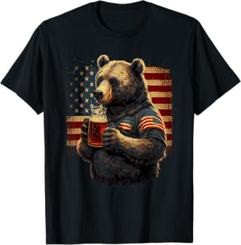 Patriotic Day Bear Drinking Beer T-Shirt for Women Men