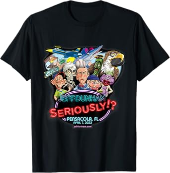 Jeff Dunham Unisex-Adults Black Cotton T-Shirt, Small, Short Sleeve, Classic Fit, Pensacola, FL (2022)