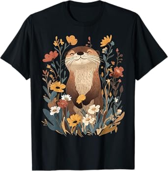 Aesthetic Goblincore Wildflower Art Floral Sea Otters Lover T-Shirt