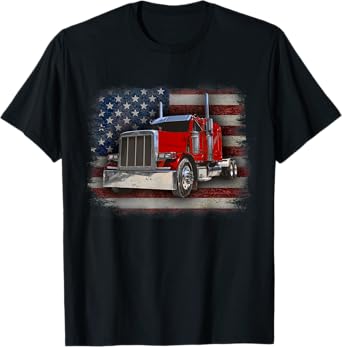Trucker T-Shirt American Flag and Big Rig T-Shirt