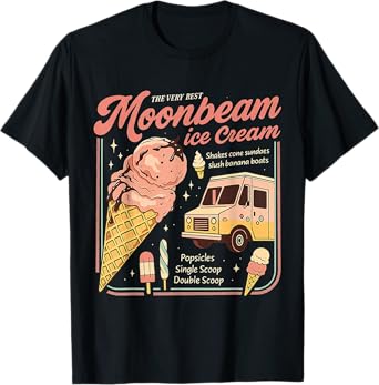 Vintage Moonbeam Ice Cream Truck Retro Double Scoop Popsicle T-Shirt