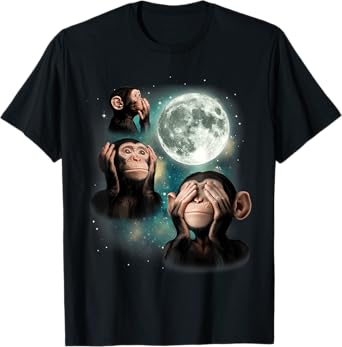 Three Monkey Moon | 3 Monkey Funny Weird Cursed Meme T-Shirt
