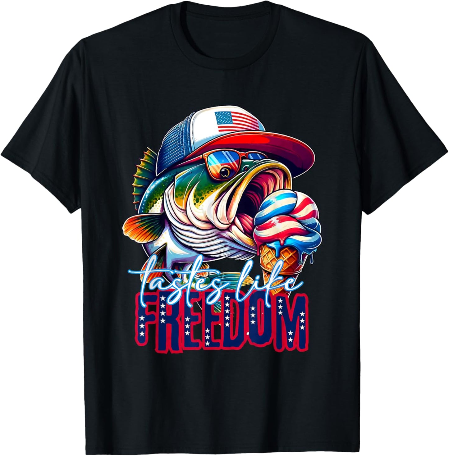 Tastes Like Freedom American Happy 4th Of July Bass Fishing T-Shirt