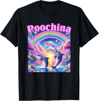 Poochina, Ironic Funny Meme, Women Trendy Dolphin T-Shirt