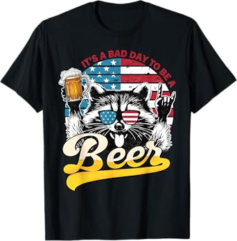 Funny 4th of July Party in the USA Raccoon Beer Men Women T-Shirt