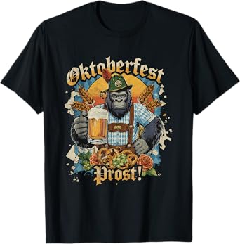 Oktoberfest Prost Gorilla German Beer Festival Design T-Shirt