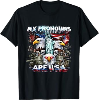 My Pronouns Are USA Patriotic Eagle Liberty Tank Tee T-Shirt
