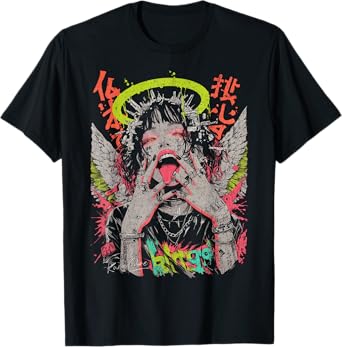 Japanese Streetwear Cyberpunk Angel Y2K Techwear Manga Anime T-Shirt