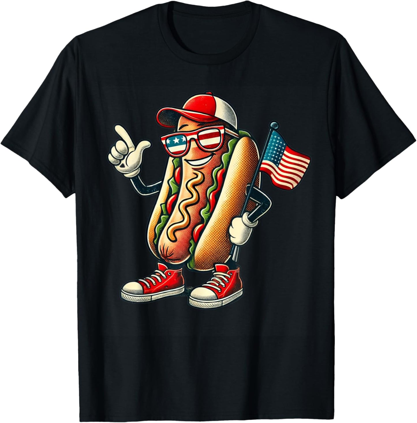 4th of July Hotdog Patriotic USA Flag Retro Boys Men Kids T-Shirt