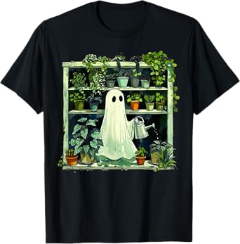 Spooky Ghost Watering Plants Funny Halloween Garden Lover T-Shirt