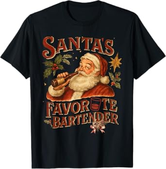 Santa Claus Bartender Funny Drinking Alcohol Beer Christmas T-Shirt