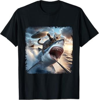 Funny Cat Selfie With Alien Shark Cruise Meme Design Men Women Kids T-Shirt