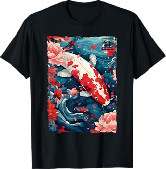 Cherry Blossom Koi Carp Fish Japanese Sakura Graphic T-Shirt