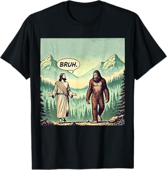 Bruh Meme Funny Jesus Bigfoot Vintage Comic Book Catholic T-Shirt