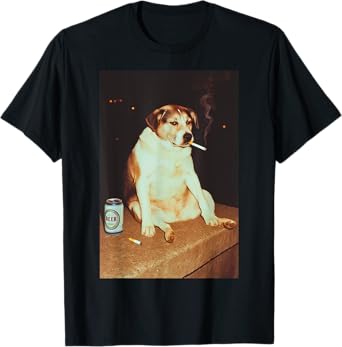 Grumpy Beer Dog Retro Meme Lo-Fi Vibe Art T-Shirt