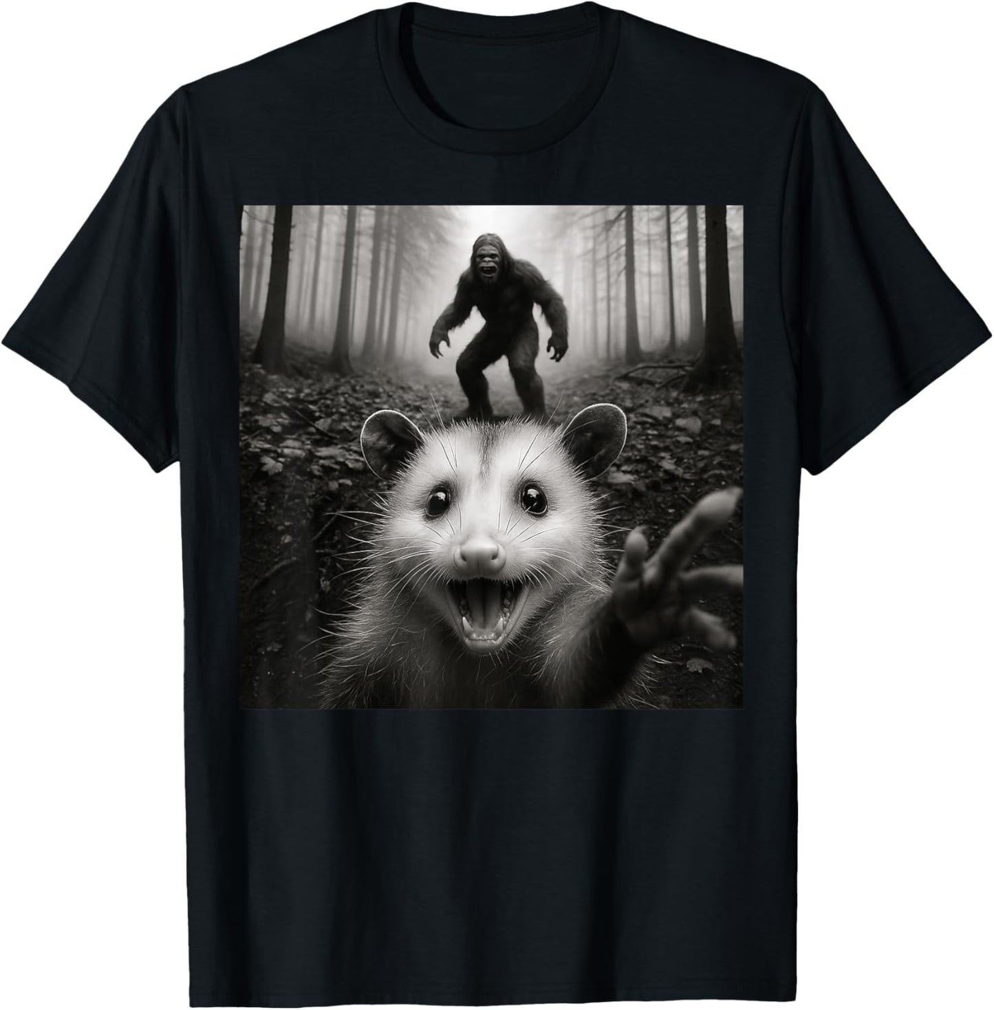 Opossum Selfie With Bigfoot Funny Gifts For Men Women Kid T-shirt