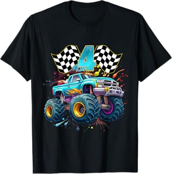 Monster Truck 4 Years Old Boy 4th Awesome Birthday Party T-Shirt