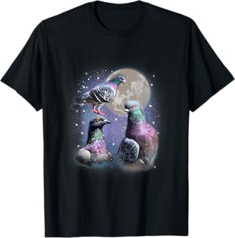 Funny Three Pigeon Retro - Funny Pigeons Howling At The Moon T-Shirt
