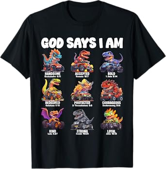 God Says I Am Christian Religion Dinosaur Teenager Boys T-Shirt