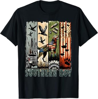 Southern Boy Camo Hunting Duck Dog Patriotic USA Flag Boys T-Shirt