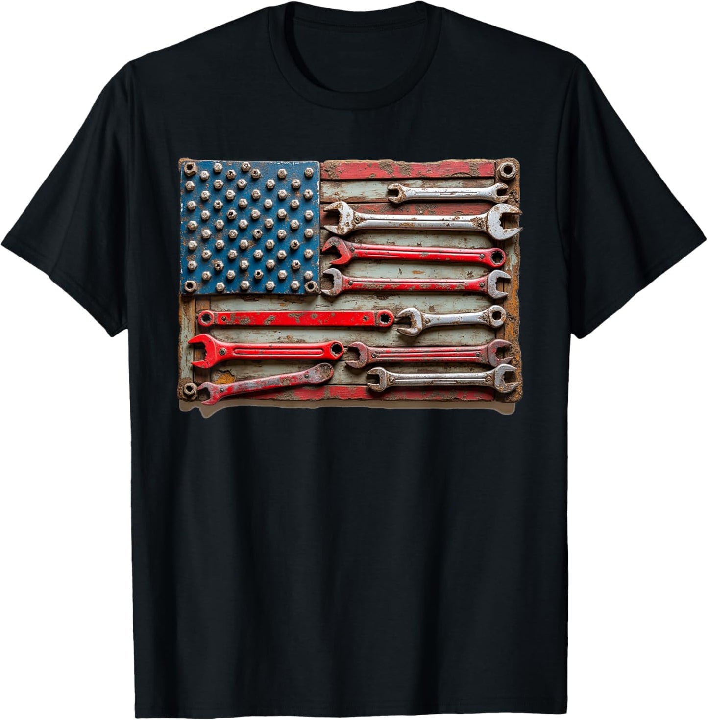 Vintage Mechanic Flag USA American Patriotic Flag Car Mens T-Shirt