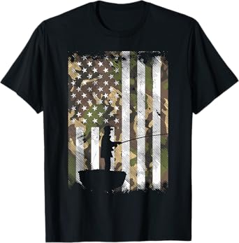 BoredKoalas Camo US Flag Fisherman Vintage Fishing Patriotic Angler Gift T-Shirt - Unisex Adult, Black, Small, Short Sleeve, Classic Fit, Crew Neck