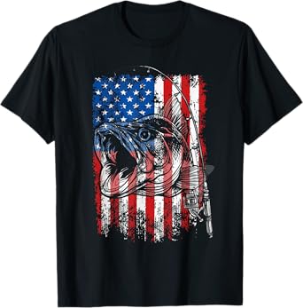 Fishing American Flag Fisherman Fish Lover USA Men Women Kid T-Shirt