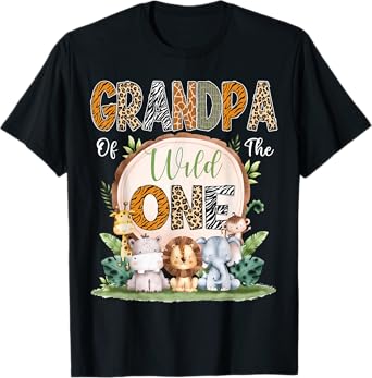 Grandpa Of The Wild One First Birthday Safari Woodland T-Shirt