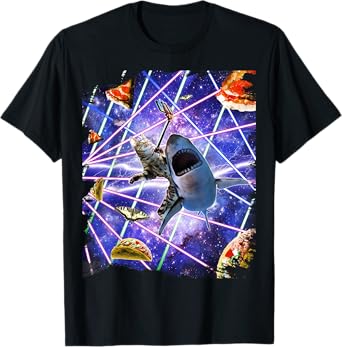 Selfie Cat Riding Shark, Space Rave, Pizza Taco Butterfly T-Shirt