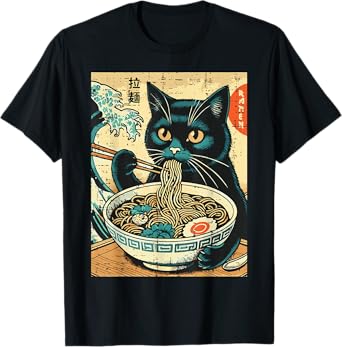 Japanese Cat Ramen Great Wave Vintage Art Food Men Women Kid T-Shirt