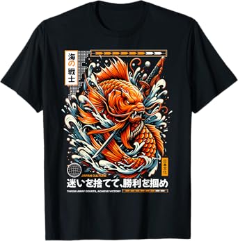 Japanese Tattoo Samurai Sword Koi Fish Men's Graphic Tee T-Shirt