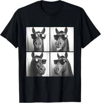Funny Horse With Shades Meme Tee Vintage Cool Animal T-Shirt