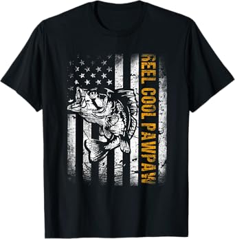 Mens Reel Cool Pawpaw Shirt American Flag Fishing Father's Day T-Shirt