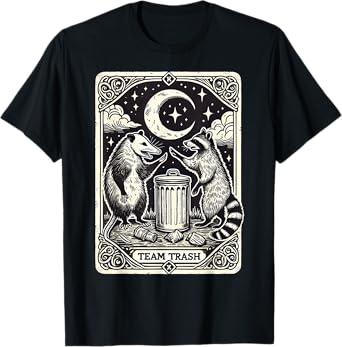Tarot Card Vintage Team Trash Crescent Moon Opossum Raccoon T-Shirt