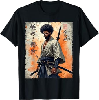 Vintage African Samurai Afro American Bushido Warrior Katana T-Shirt