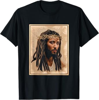 Black Jesus Crown Portrait Faith Christian Religion T-Shirt