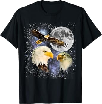 Three Bald Eagle Moon Meme Funny American Bird Eagles Lover T-Shirt
