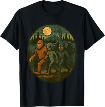 Vintage Bigfoot Loch Ness Monster Mothman And Alien Cryptid T-Shirt