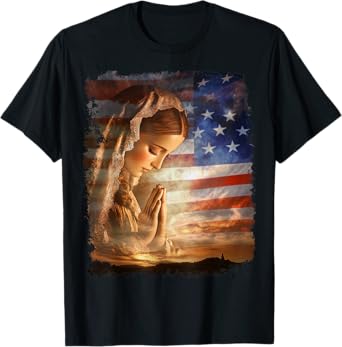 USA American US Flag The Virgin Mary T-Shirt