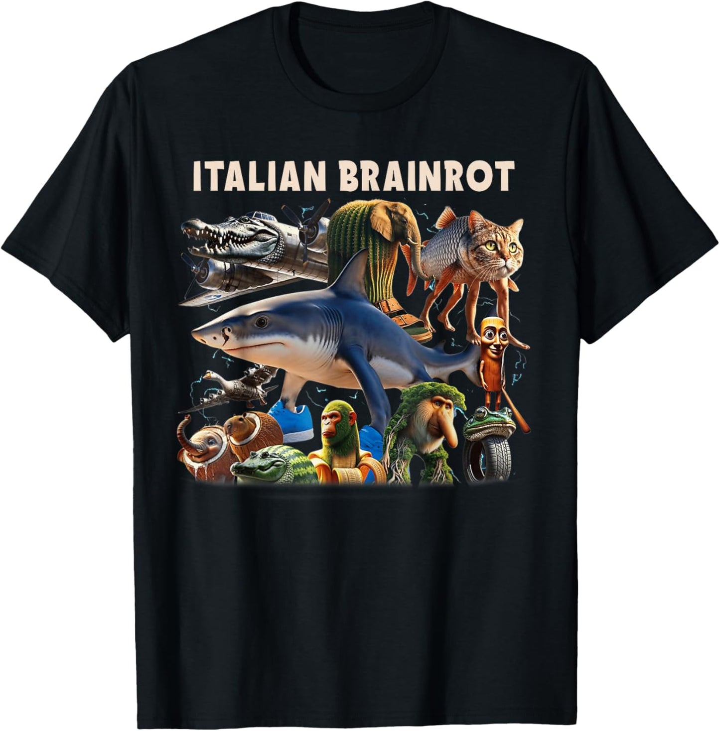 Types of Italian Brainrot Meme Character Hand Drawn for Kids T-Shirt
