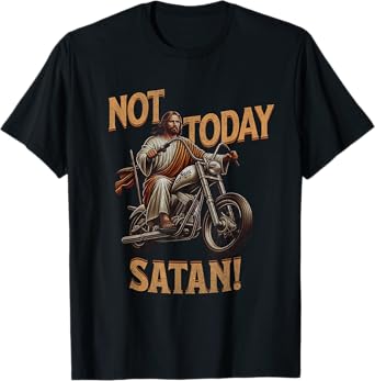 Retro Not Today Satan Jesus Riding A Chopper Motorcycle T-Shirt